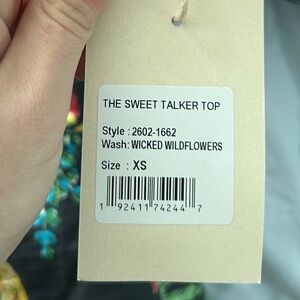 MOTHER Vibrant Floral Top with Pink and Blue Accents